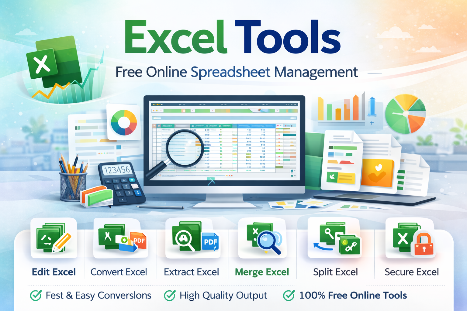 Free online Excel tools to convert between XLS, XLSX, CSV, and PDF formats