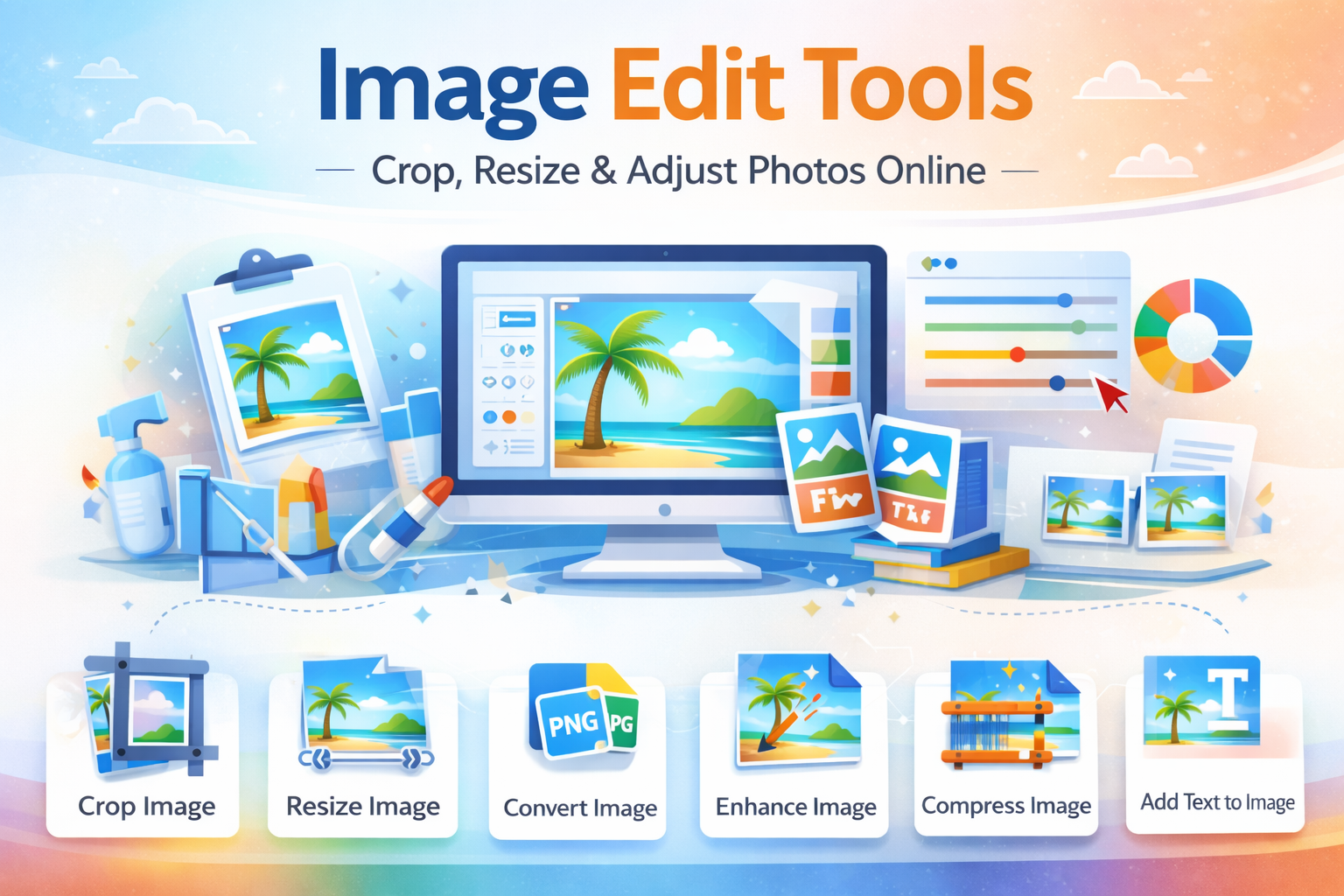 Free online image editing tools to compress, resize, rotate, crop, and edit images